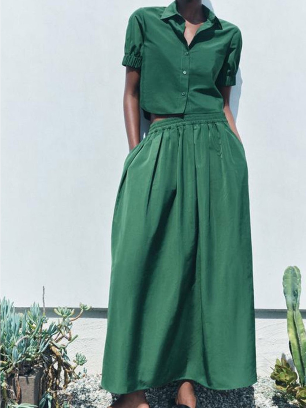 Zara Dark Green Flowing Maxi Skirt
